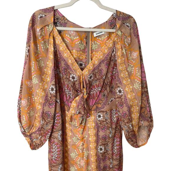 NWT Sandro Knotted Floral Print Jumpsuit Beige‎ Linen Blend FR 40 / US 8 Summer - Picture 6 of 13